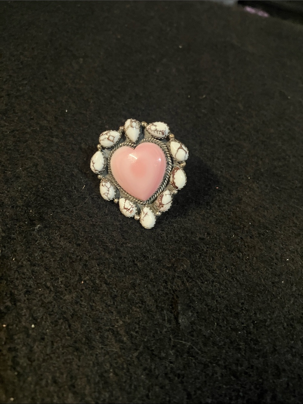 Julrae Sterling Silver Size 8 Pink Conch & Buffalo Turquoise Ring